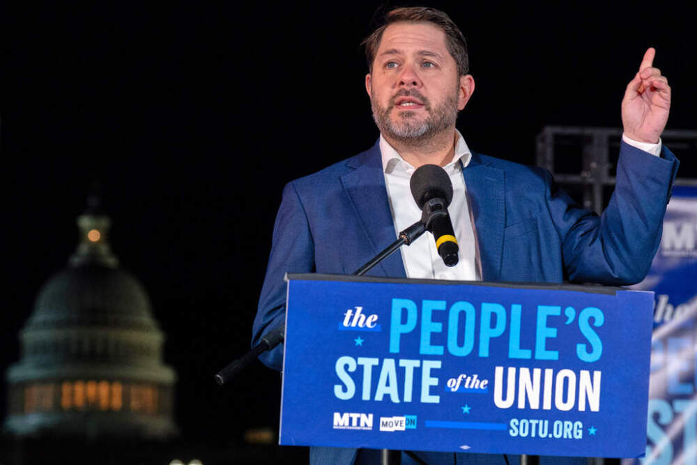 Sen. Ruben Gallego, D-Ariz., speaks during the "People's State of the Union" rally outside of the U.S. Capitol, Feb. 24, 2026, in Washington. (Jose Luis Magana/AP, File)