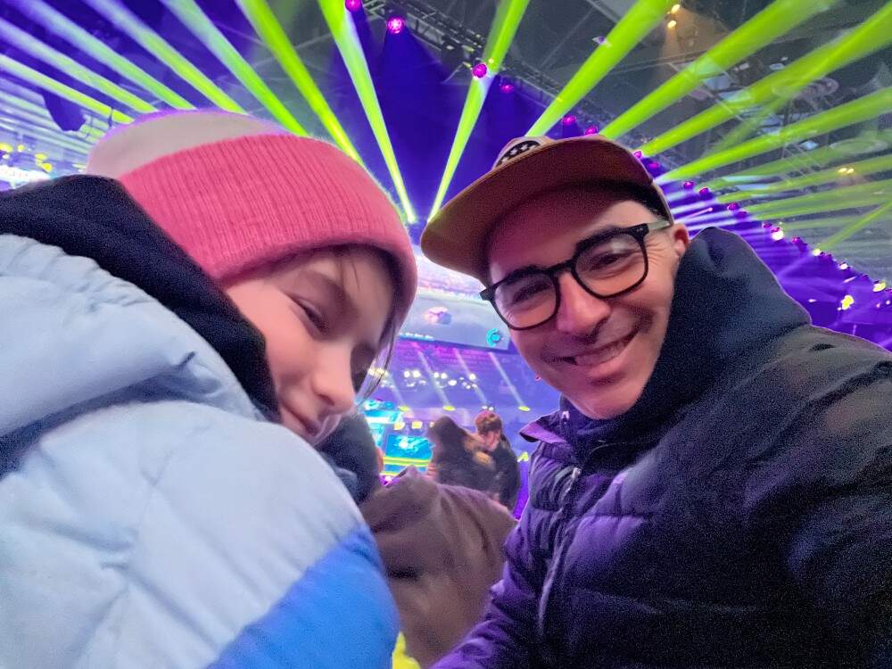 The author and his son, Wes, at the Rocket League Championship Series in Boston, 2026. (Courtesy Jonathan D. Fitzgerald) 