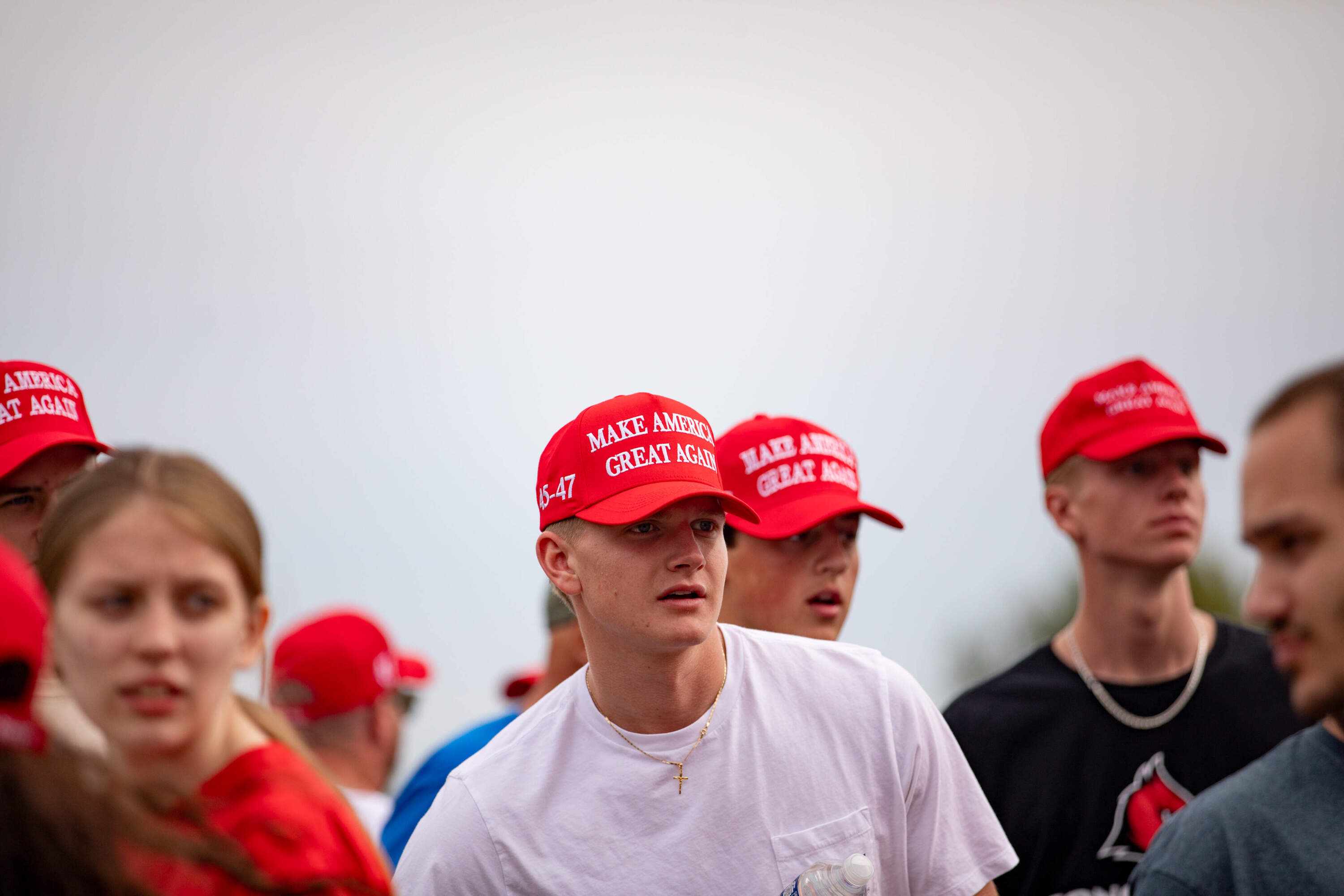 Attendees wait in line ahead of a Town Hall event with former U.S. President and Republican presidential nominee Donald Trump at Macomb Community College on September 27, 2024 in Warren, Michigan. (Emily Elconin/Getty Images)