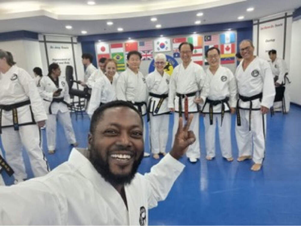 The author, third from the left, with her teammates in Seoul, South Korea in November 2025. (Courtesy Linda Button)