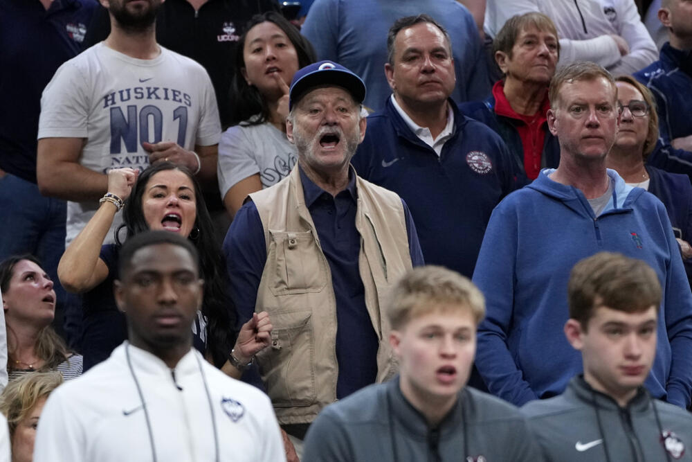 Bill Murray reacts during the first half between UConn and UCLA in the second round of the NCAA college basketball tournament, Sunday, March 22, 2026. (Matt Slocum/AP, File)