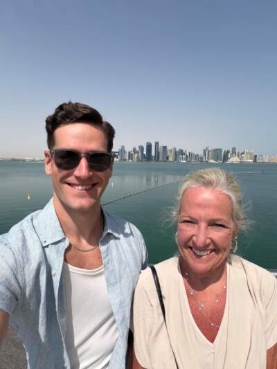Stacey Schuhwerk and her son Tyler Paretchan. They've been stranded in Doha, Qatar since the U.S. and Israel launched the war against Iran. (Courtesy Tyler Paretchan)