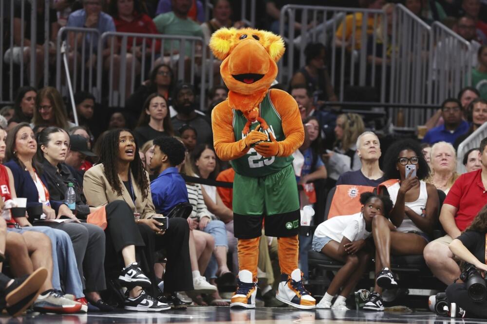 The Connecticut Sun mascot during the second half of a WNBA basketball game against the Indiana Fever, Tuesday, July 15, 2025, at TD Garden in Boston. (Michael Dwyer/AP)