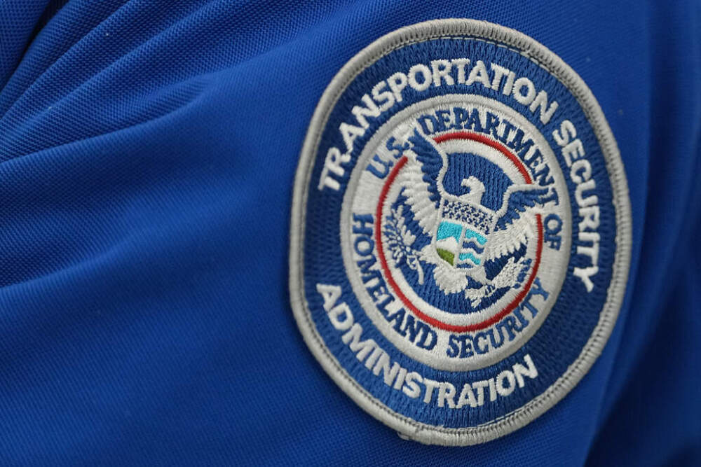 A Transportation Security Administration patch is displayed at Philadelphia International Airport. (Matt Rourke/AP)