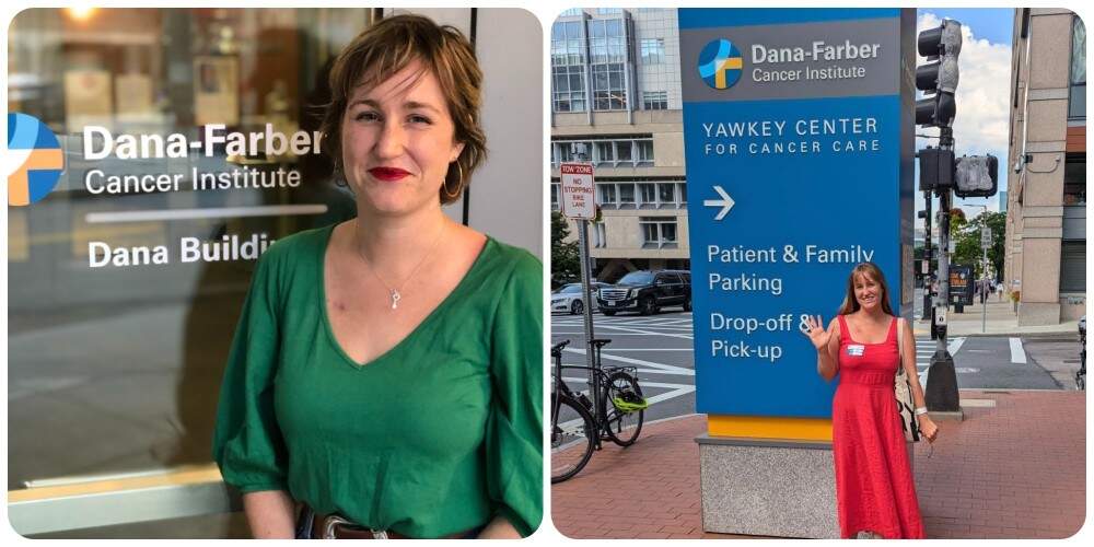The author at her one-year check-up at Dana-Farber Cancer Institute in Boston (left), and the author at her five-year check up (right), when she was told she was considered cured. (Courtesy Madison Chapman)