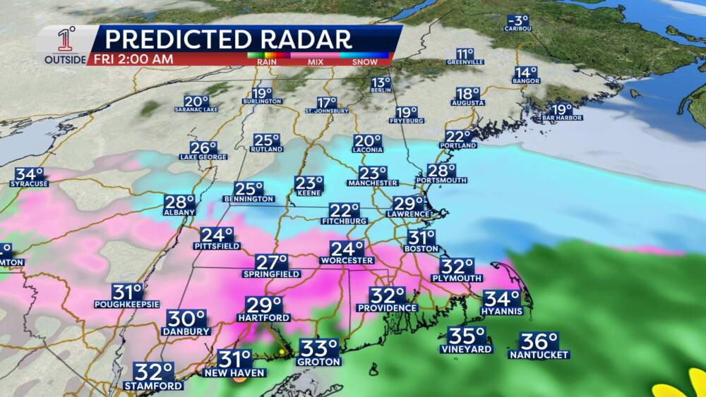 The expected radar Friday at 2 a.m. (Danielle Noyes/1DegreeOutside)