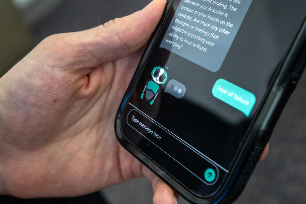 The Therabot AI chatbot app features an animated avatar that changes its expressions based on what the user is saying. (Jesse Costa/WBUR)