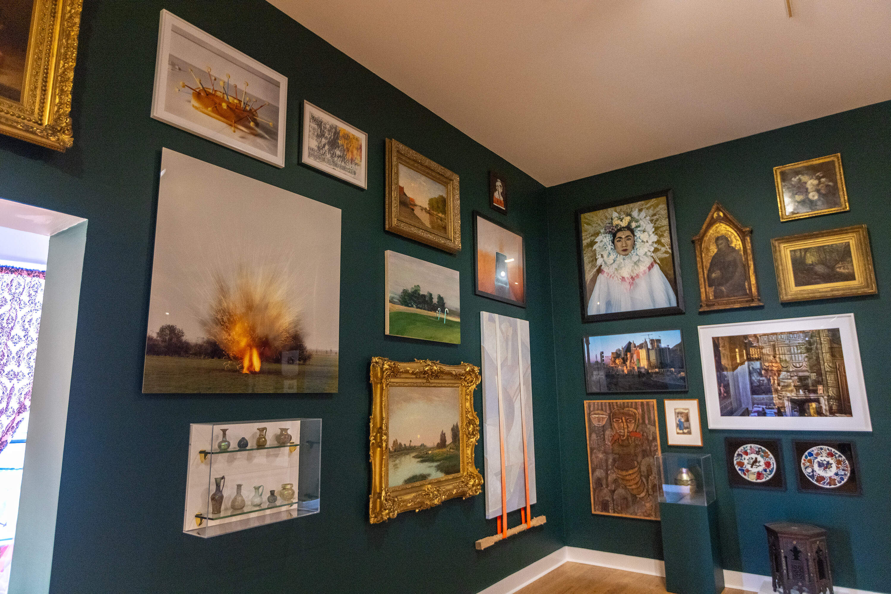Some of the objects on display in the exhibit “Kaleidoscope: 100 Years of Collecting for Our Community” in the George R. Wallace Gallery at the Fitchburg Art Museum. (Jesse Costa/WBUR)