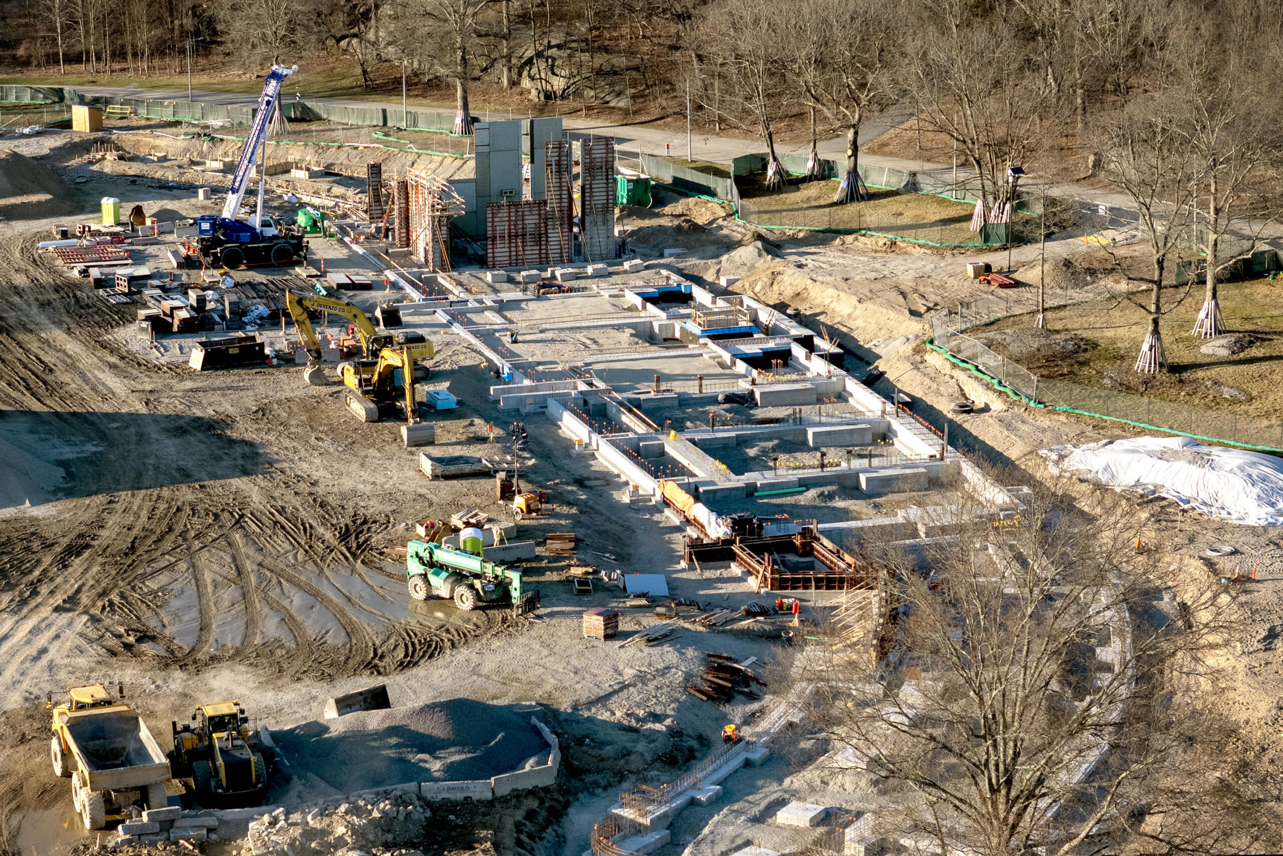 Construction on the new White Stadium's east grandstand, where most Boston Public Schools sports facilities will be situated. (Robin Lubbock/WBUR)