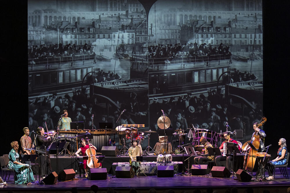 Silkroad Ensemble with Rhiannon Giddens performs "American Railroad" at the Granada Theatre in Santa Barbara, California in 2023. (Courtesy David Bazemore)