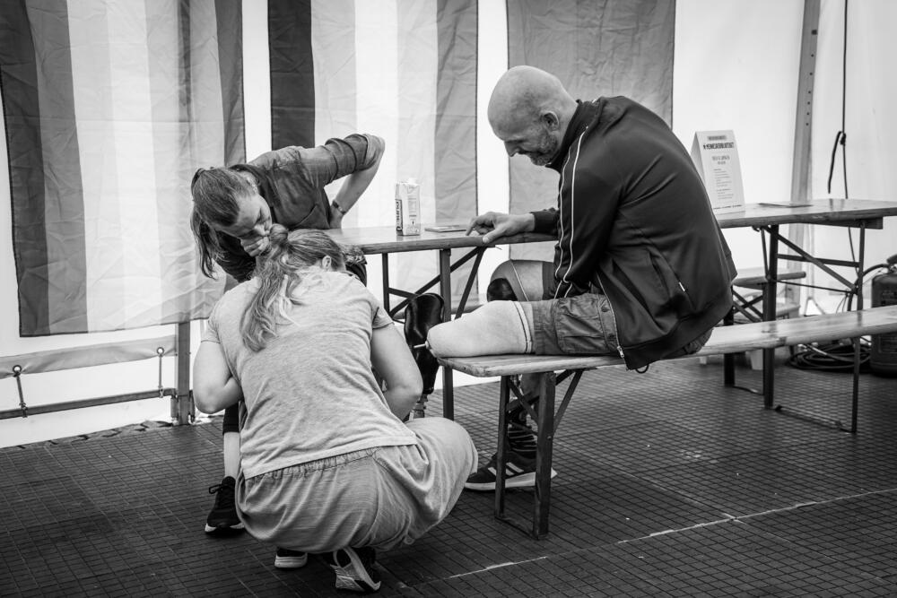 A human book who lost his legs to cancer on loan at a music festival called SmukFest in Denmark. Each year, the Human Library Organization brings 25 books to the festival for seven days. (Elin Tabitha Hansen / Courtesy Human Library Organization)