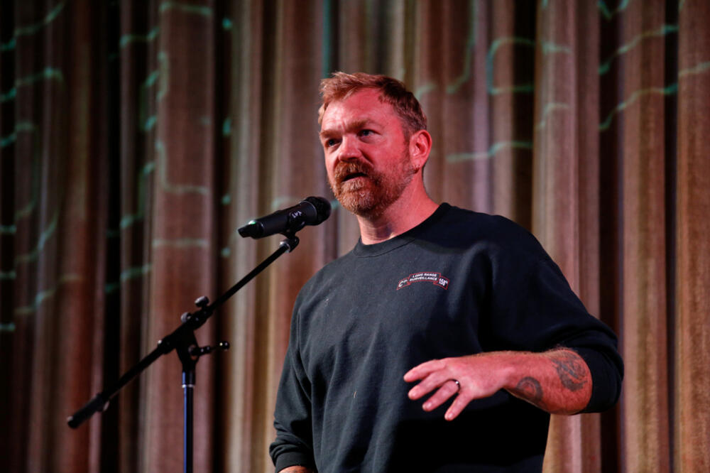 Democratic Maine Senate candidate Graham Platner speaks at a town hall in Ogunquit, Maine, Oct. 22, 2025. (Caleb Jones/AP, File)