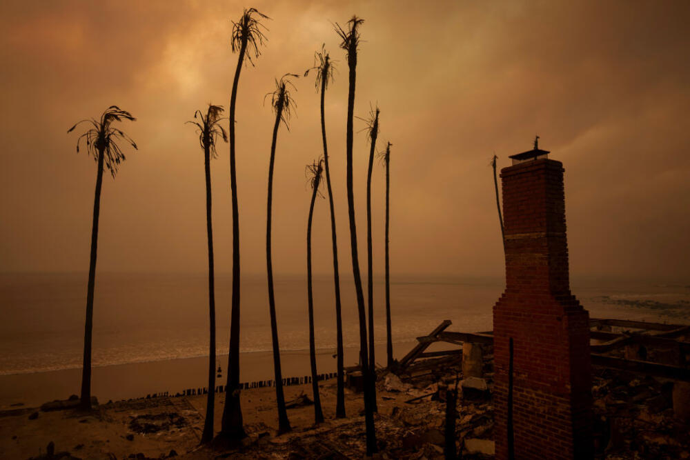 The remains of a home destroyed during the Palisades Fire on January 8, 2025, in Malibu, California. (Eric Thayer/ Getty Images)