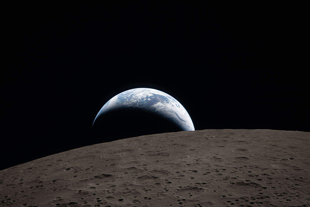 Image provided by NASA: Earthset captured through the Orion spacecraft window at 6:41 p.m. EDT, April 6, 2026, during the Artemis II crew’s flyby of the Moon. (NASA via Getty Images)