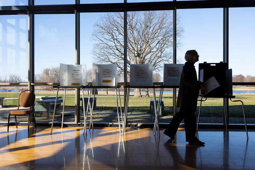 Carrie Devitt casts a ballot during the spring election at Warner Park Community Recreation Center on April 7, 2026 in Madison, Wisconsin. (Joe Timmerman/Wisconsin Watch via Getty Images)