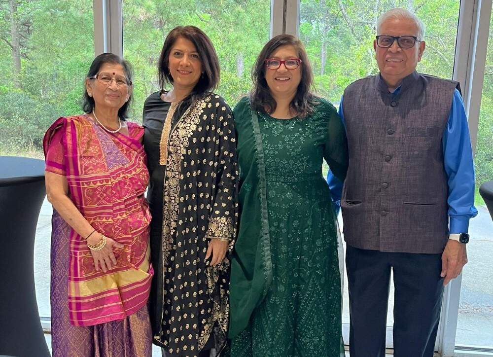 A family photo of (from left) the author's mother, Pushpa A. Patel, her sister, the author Namrata Patel, and her father. (Courtesy Namrata Patel)