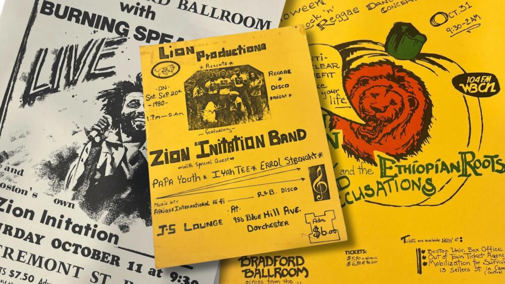 1980s flyers are from parties and events that Leroy Webb promoted and co-promoted. (Arielle Gray/ WBUR)