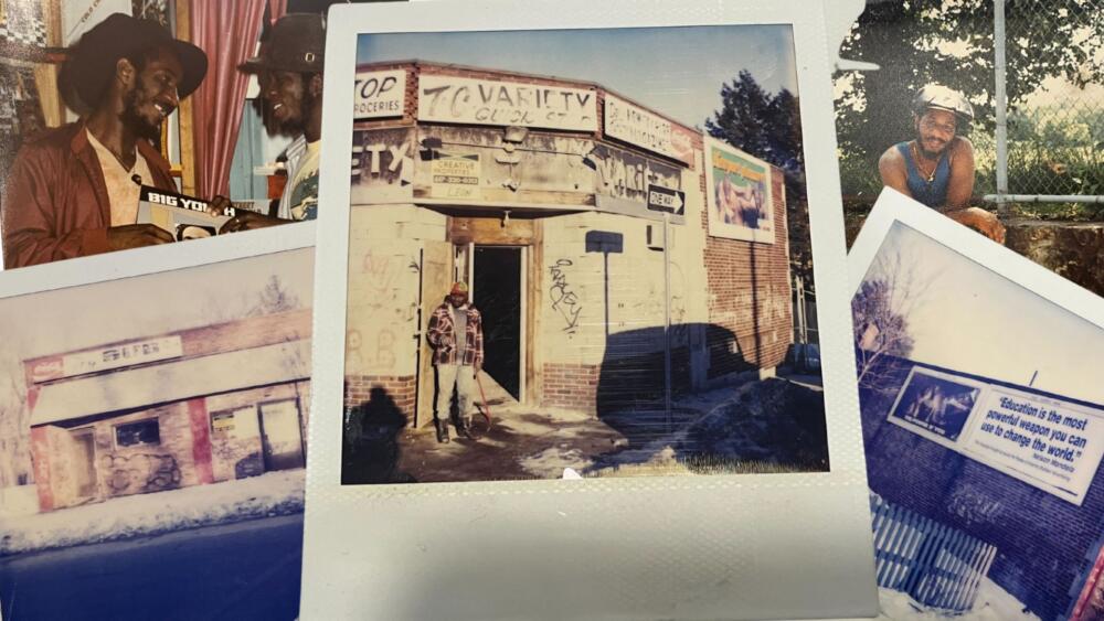 The photo in the center shows Leroy Webb standing in front of the shop that would become Taurus Records in the mid 1990s. (Arielle Gray/WBUR)