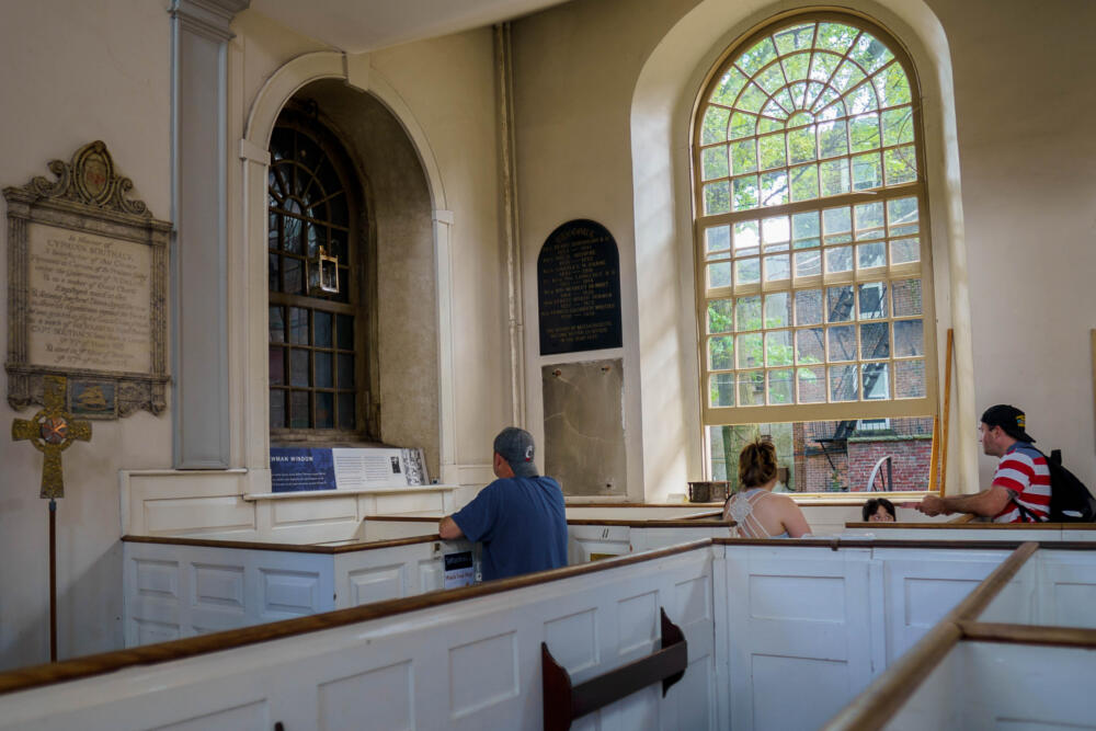 Visitors inside Old North Church sanctuary, in Boston. (Marvin Kaulembe/Old North Church)