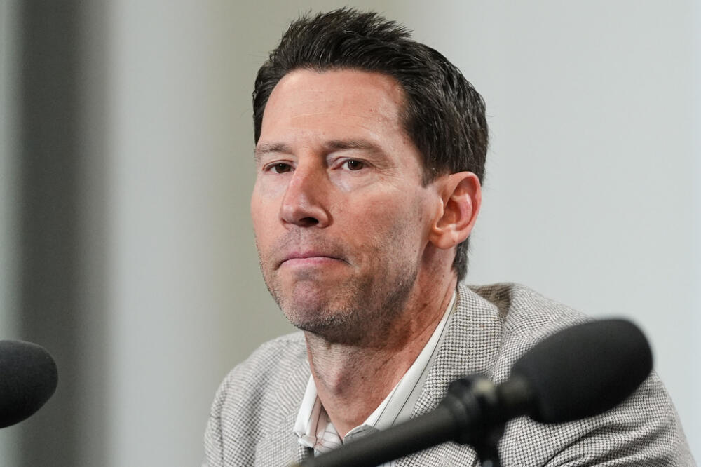 Boston Red Sox Chief Baseball Officer Craig Breslow speaks during a press conference with President and CEO Sam Kennedy, Sunday, April 26, 2026, in Baltimore. (Stephanie Scarbrough/AP)