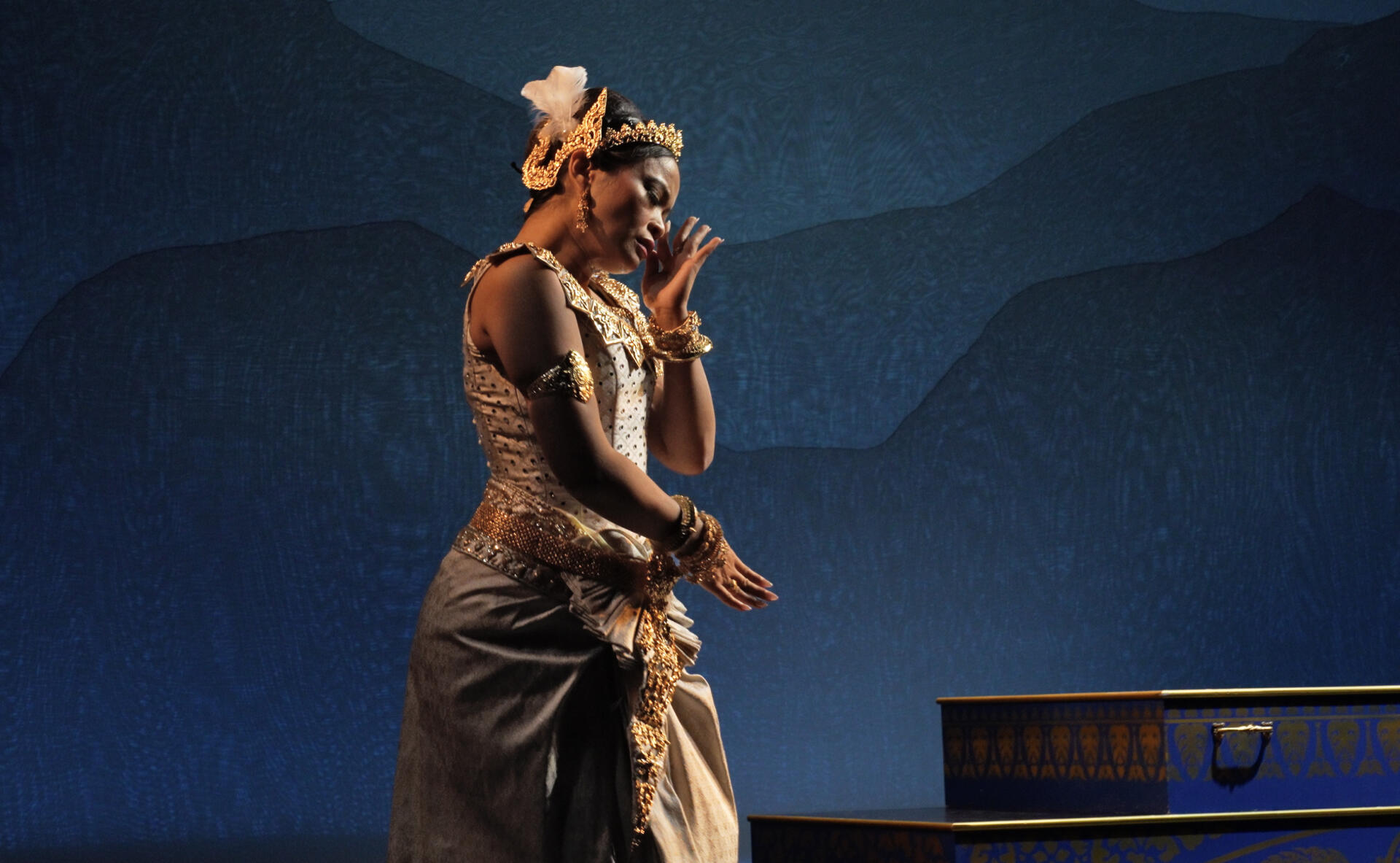 Channa Sath as Odette Devi, the White Swan of “A Khmer Swan Lake,” during half-dress rehearsal. (Courtesy James Higgins)