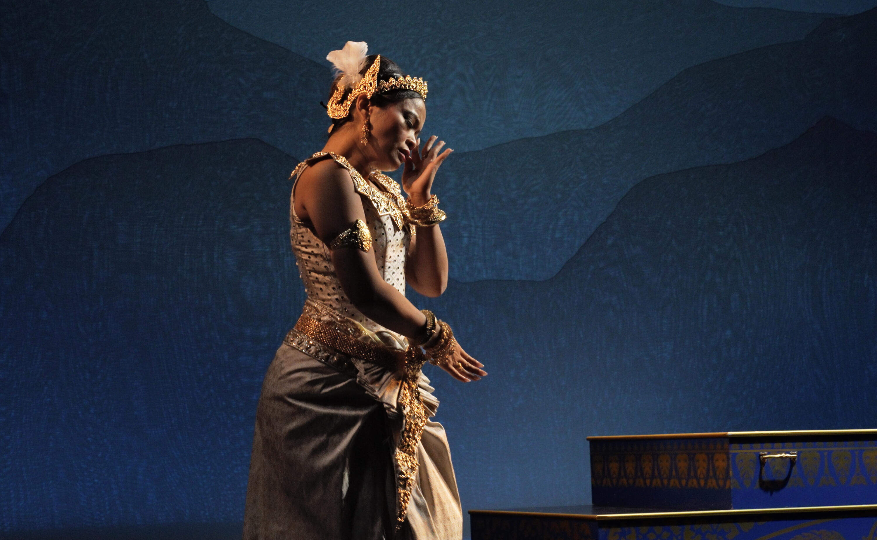 Channa Sath as Odette Devi, the White Swan of “A Khmer Swan Lake,” during half-dress rehearsal. (Courtesy James Higgins)