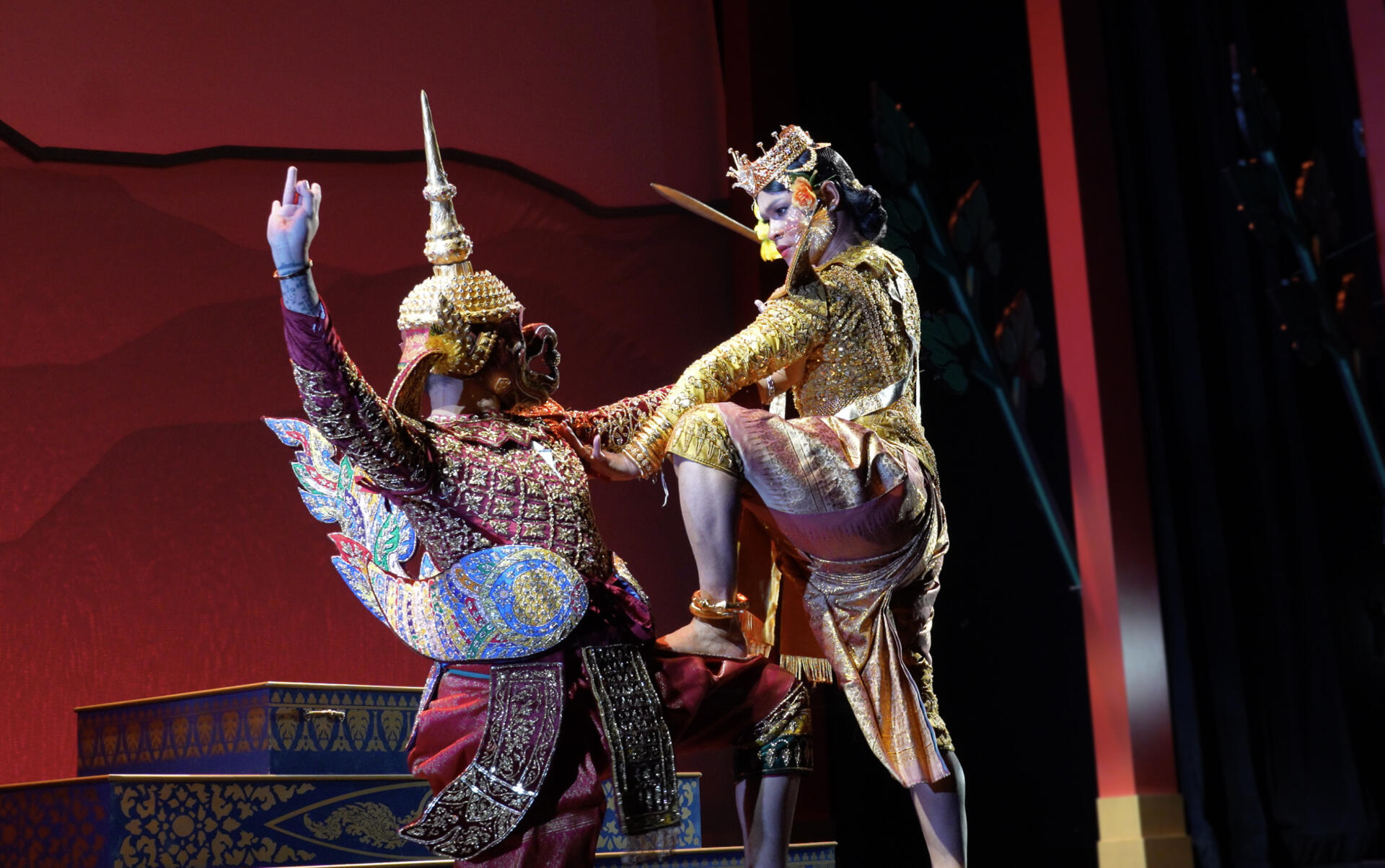 Production artistic director Peter Veth, right, dances as prince Preah Siegfried Vormann with Rosa Lay (left) as the evil Krut in the sixth act of “A Khmer Swan Lake." (Courtesy James Higgins)