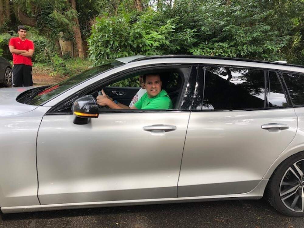The author's son, Sam Kanji, driving. (Courtesy Ilyse Levine-Kanji)