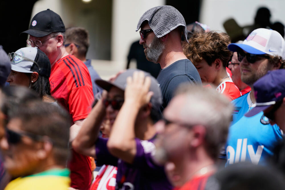 Soccer fans wait in line to enter Bank of America Stadium for a Club World Cup game, June 24, 2025, in Charlotte, N.C. (Erik Verduzco/AP, File)
