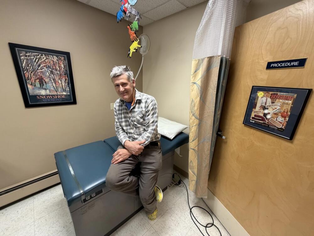 Dr. Michael Curtis, seen here in his White River Junction clinic. (Mikaela Lefrak/Vermont Public)
