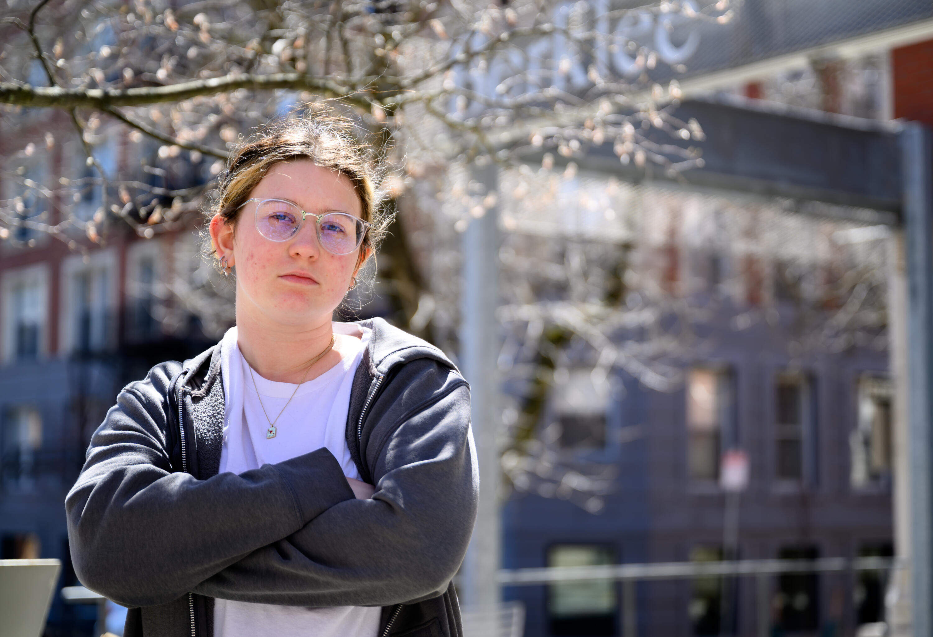 Keira Mann, a freshman at Berklee studying songwriting, says she opposes the use of AI in her music. (Andrew Burke-Stevenson for WBUR)