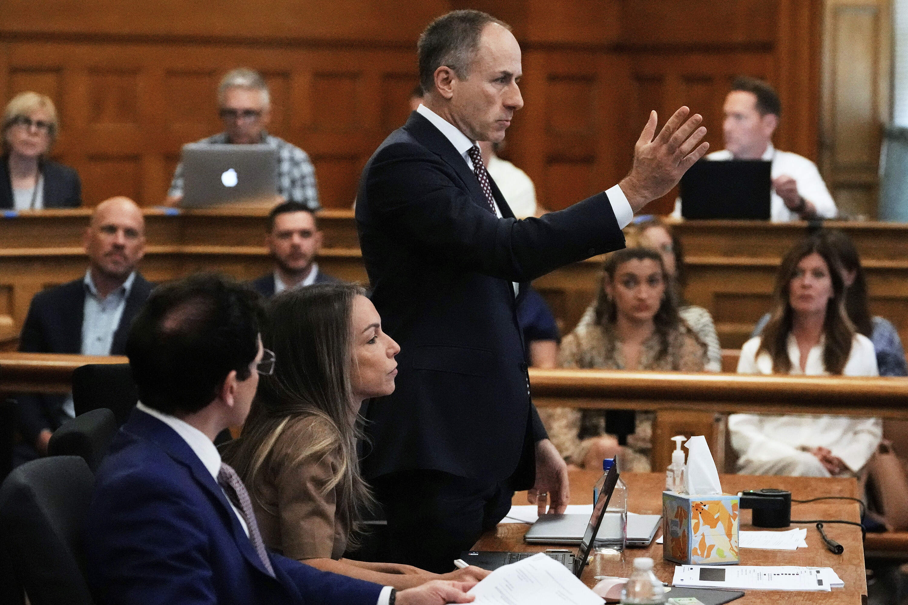 Defense attorney David Yannetti addresses Judge Beverly Cannone during the Karen Read trial at Norfolk Superior Court on June 12, 2025, in Dedham, Mass. (Charles Krupa/AP pool photo)