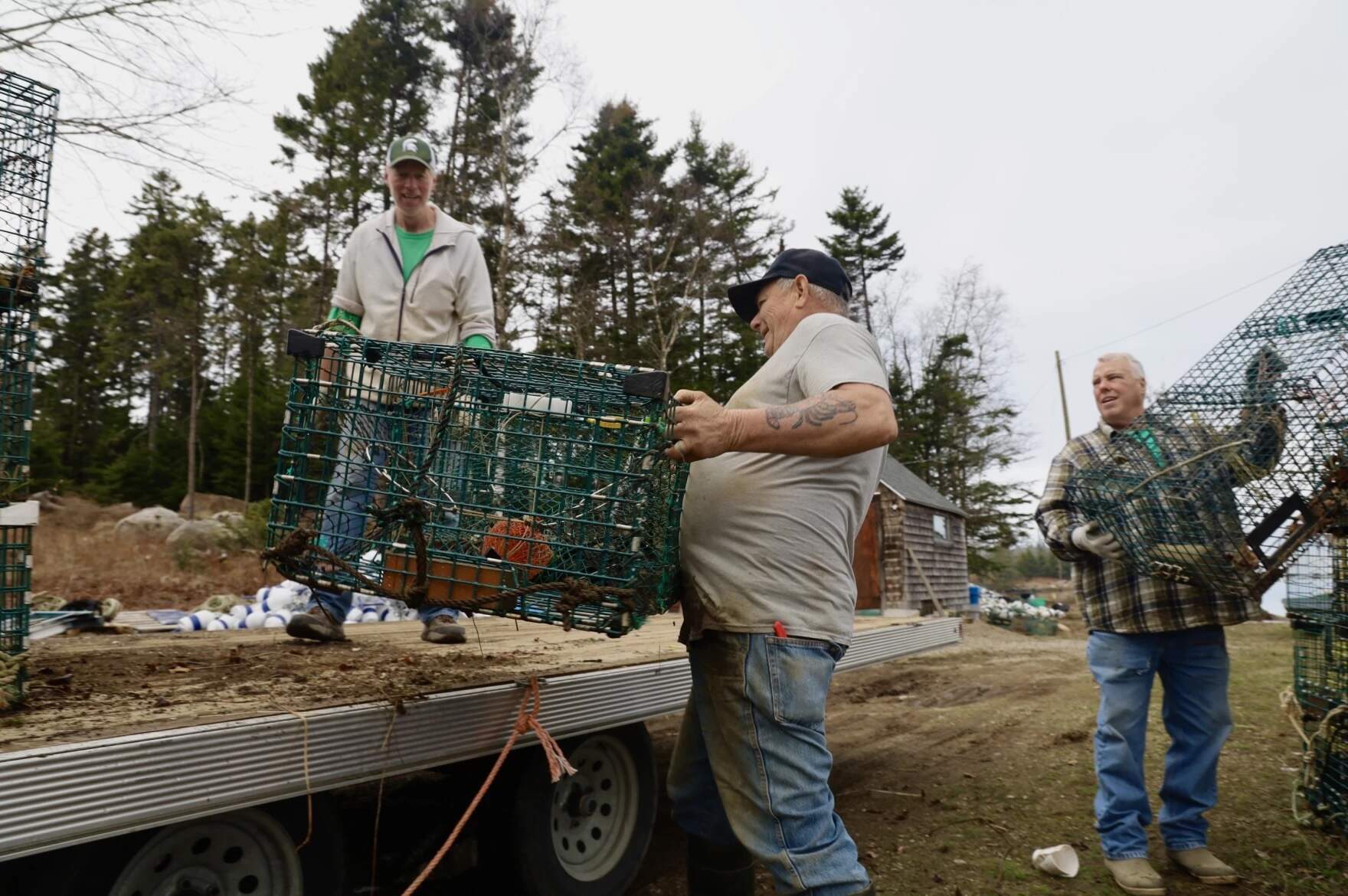 Fishermen have recycled thousands of old lobster traps on from a Maine island this winter