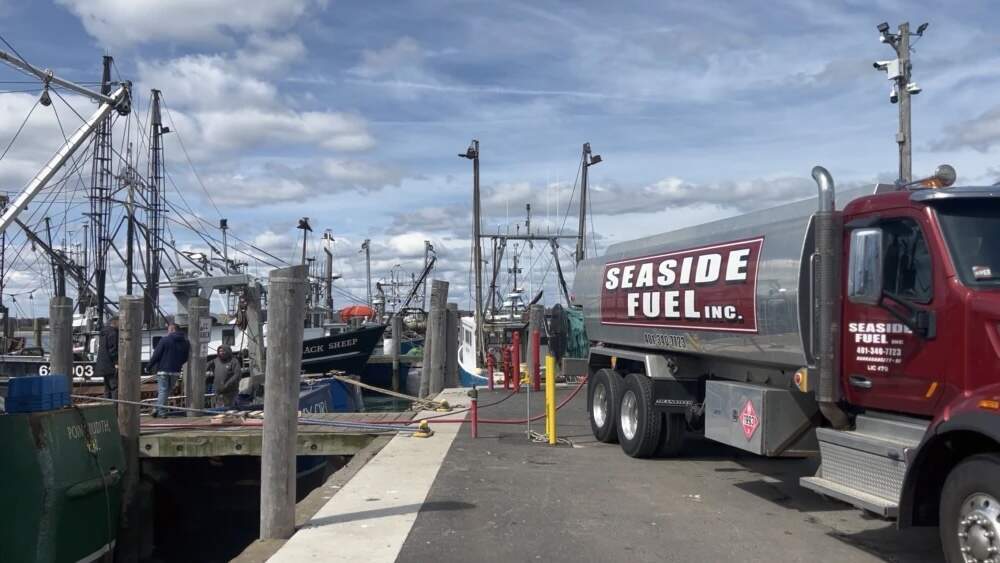 A fuel truck pumps gas into boats at the Port of Galilee in Narragansett, R.I. (David Wright/Ocean State Media)
