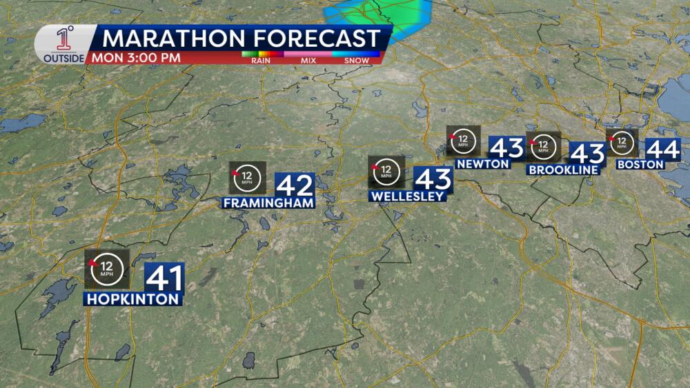 Temperatures on race day along the marathon route at 3 p.m. (Danielle Noyes/1DegreeOutside)