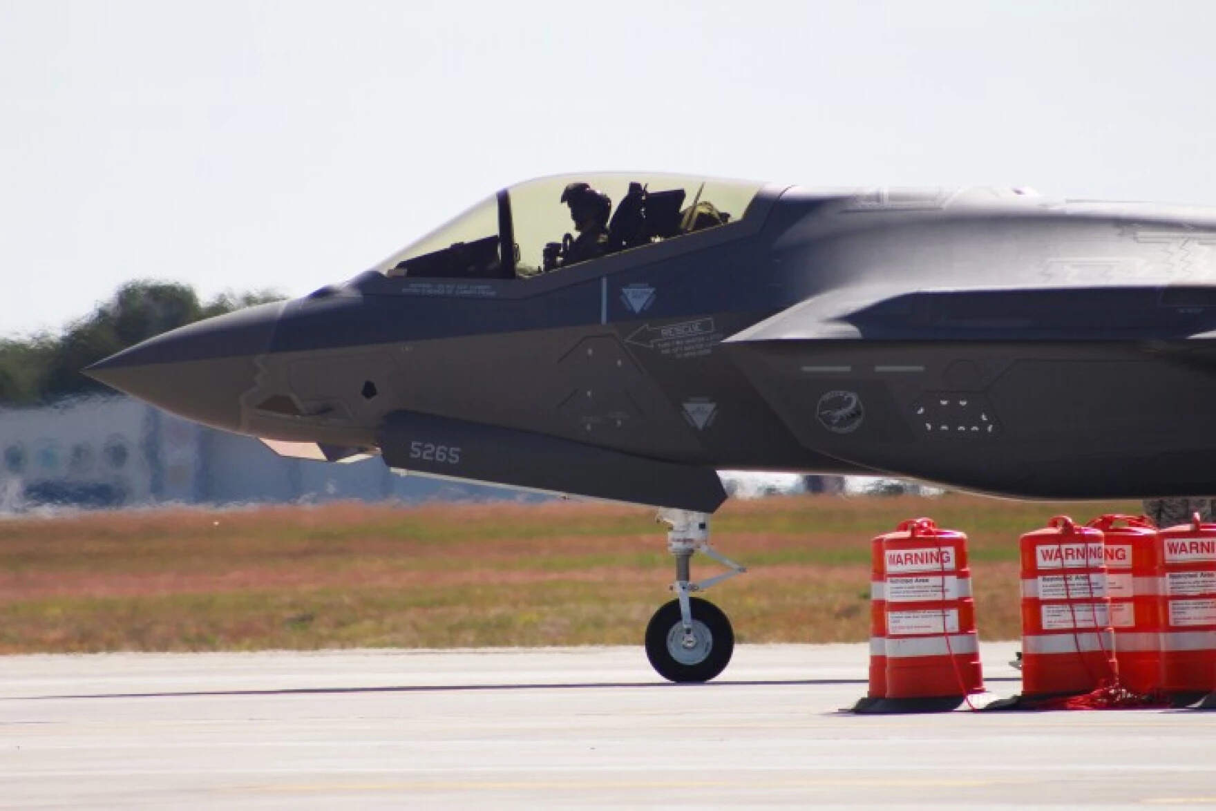 The Vermont Air National Guard and its F-35 fighter jets — pictured here in 2019 upon arrival in South Burlington — have been deployed on back-to-back combat missions since December. (Elodie Reed/Vermont Public, File)