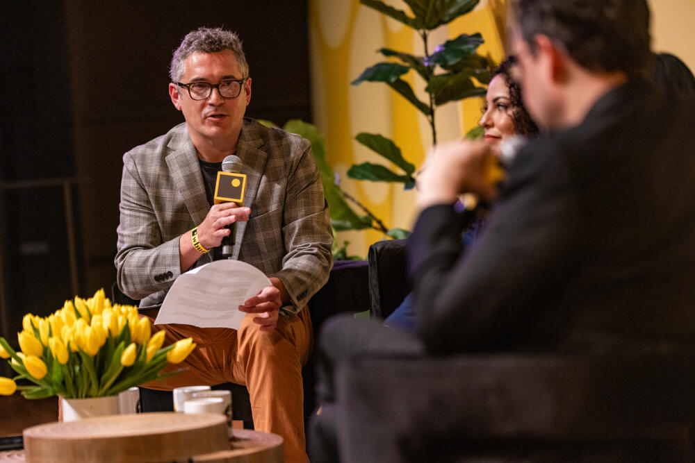 WBUR’s Simon Rios moderated A New Era for Immigrants and Immigration session at The WBUR Festival in 2025. (Jesse Costa/WBUR)