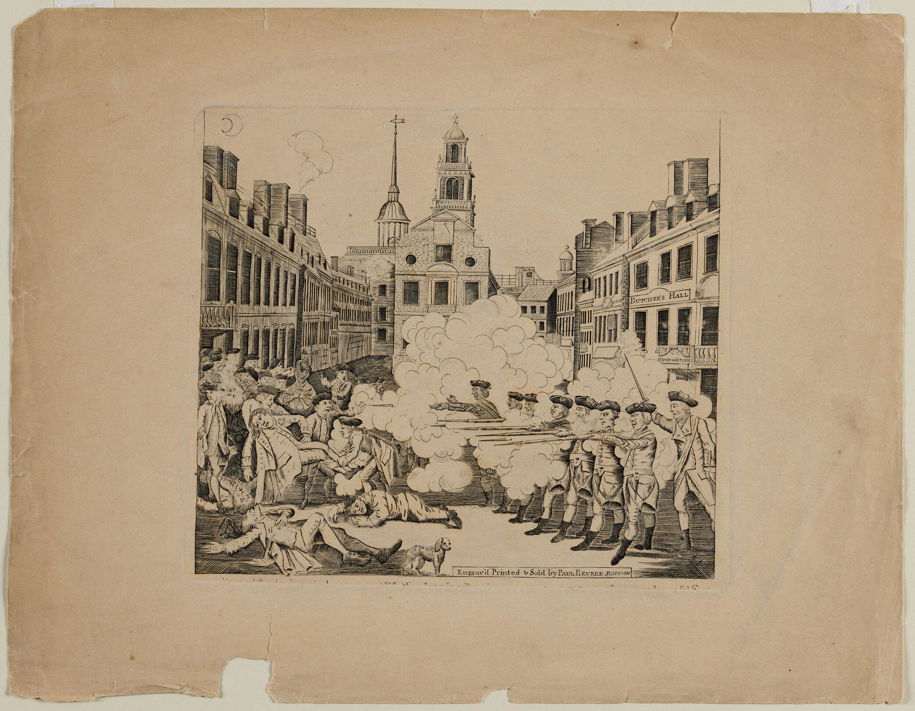 Paul Revere's print "The bloody massacre perpetrated in King Street Boston on March 5th 1770, by a party of the 29th Reg." (Courtesy Boston Public Library)