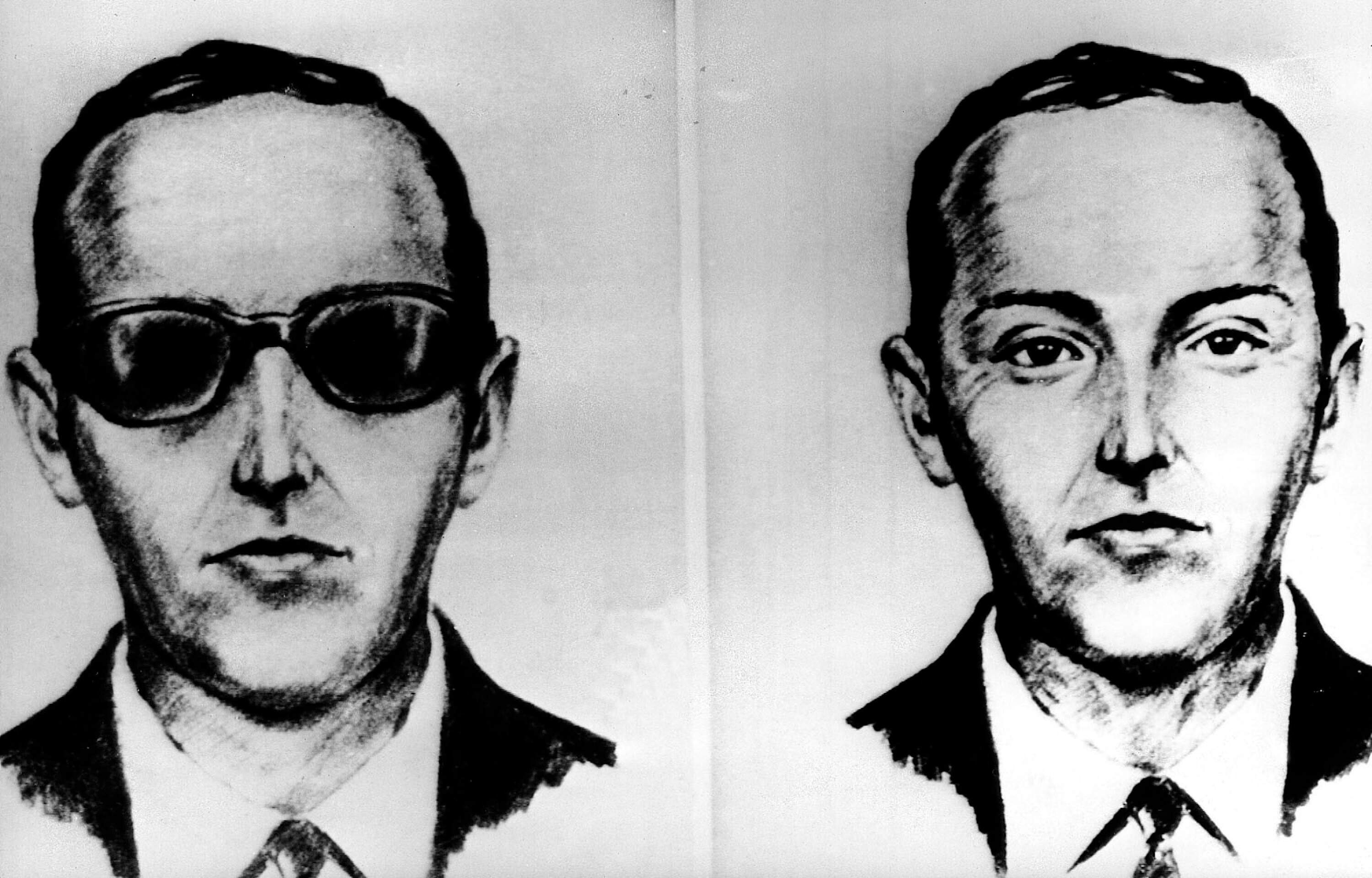 This undated artist sketch shows the skyjacker known as D.B. Cooper based on recollections of the passengers and crew of a Northwest Airlines jet he hijacked between Portland, Oregon, and Seattle on Thanksgiving eve in 1971. (AP-Photo/File)