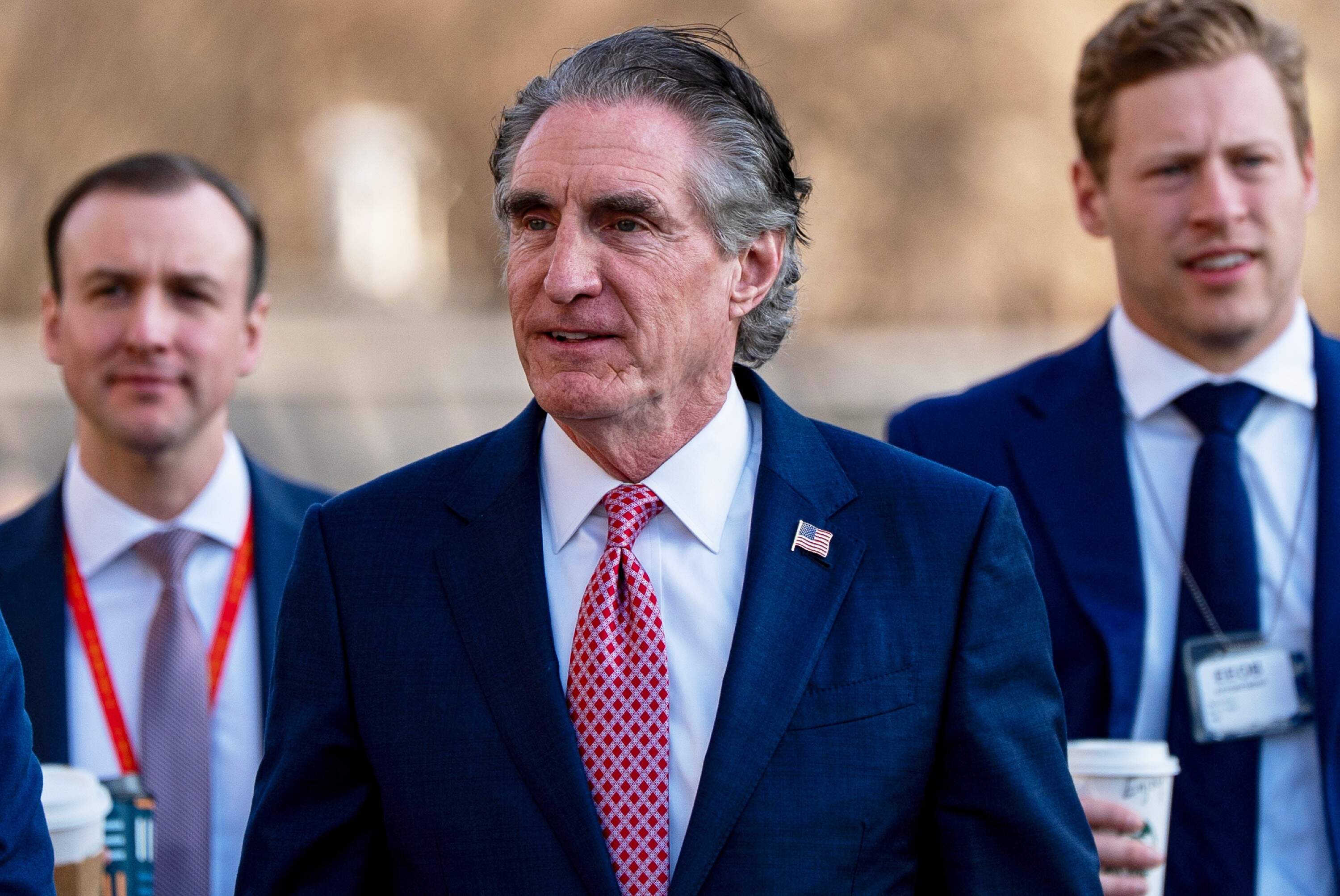 Interior Secretary Doug Burgum, center, at the White House on March 11, 2026, in Washington, D.C.. (Alex Brandon/AP)