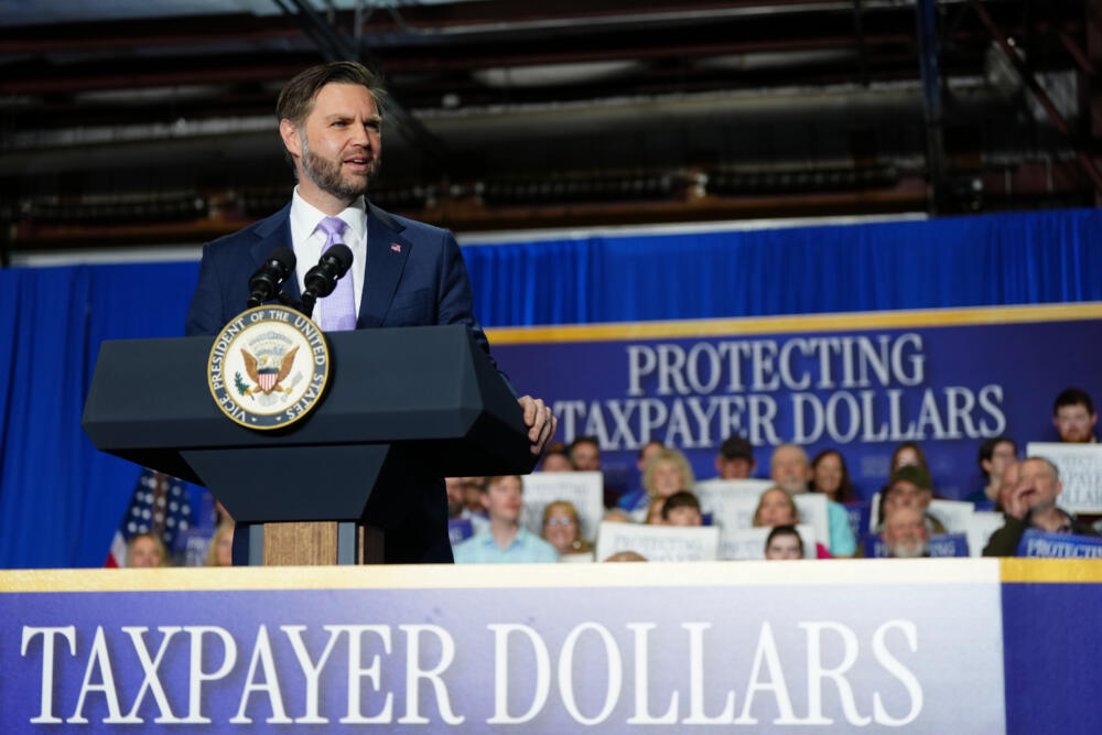 Vice President JD Vance delivers remarks in Bangor, Maine, Thursday, May 14, 2026. (Tierney L. Cross/The New York Times via AP, Pool)