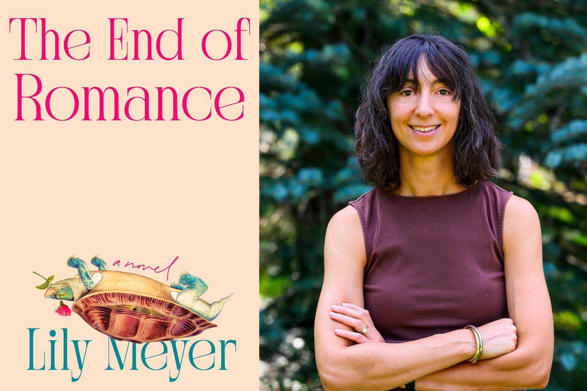 The cover of "The End of Romance" and author Lily Meyer. (Courtesy of Viking/Penguin Random House and Pete Kiehart)