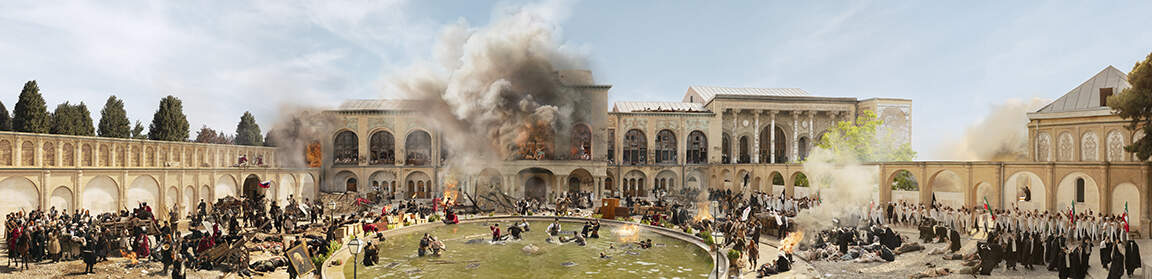 Azadeh Akhlaghi's "The Bombardment of the Parliament," Tehran | June 23, 1908. (Courtesy Azadeh Akhlaghi)