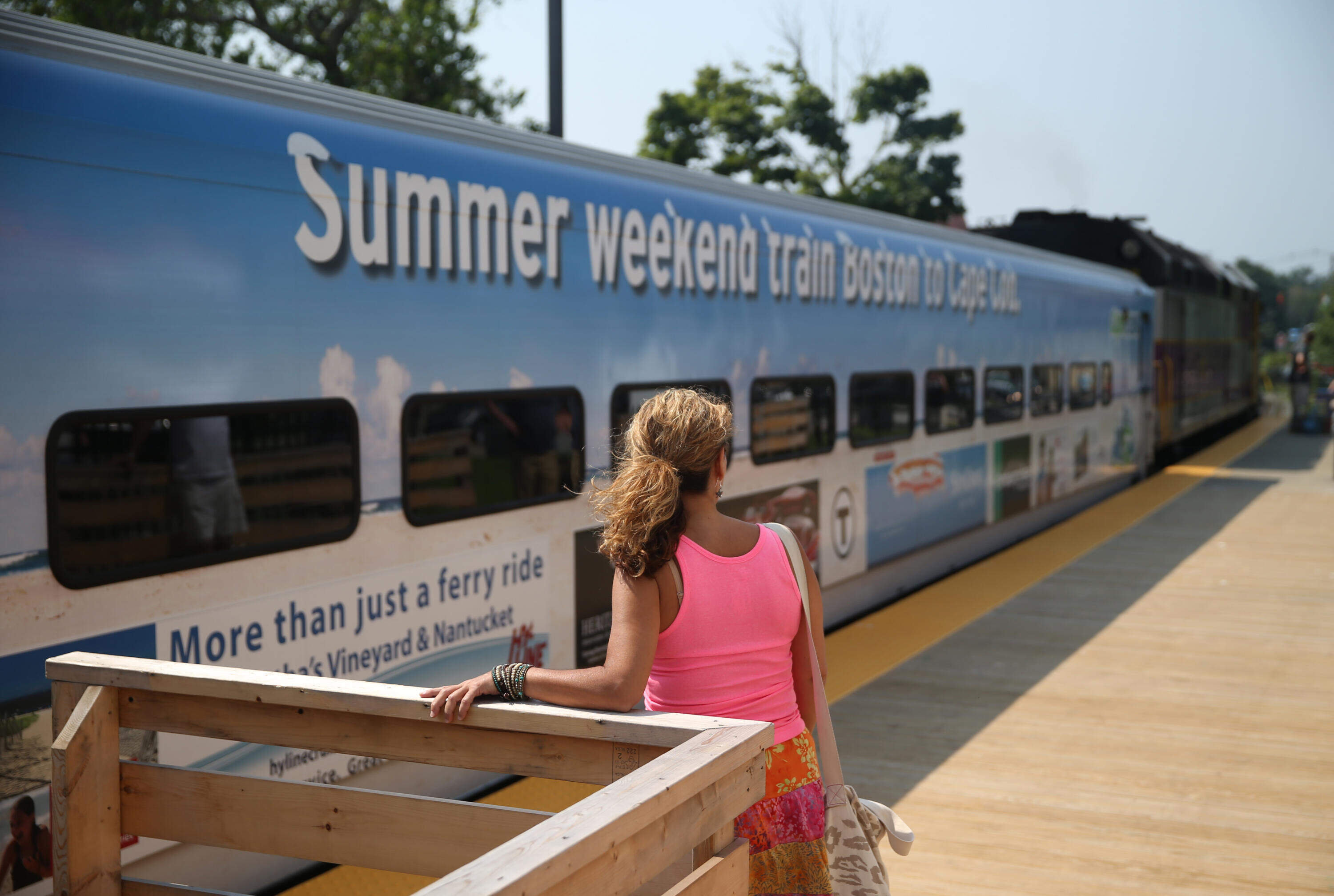 The CapeFlyer commuter train that runs between Boston and Cape Cod at the Hyannis Transportation Center from South Station.