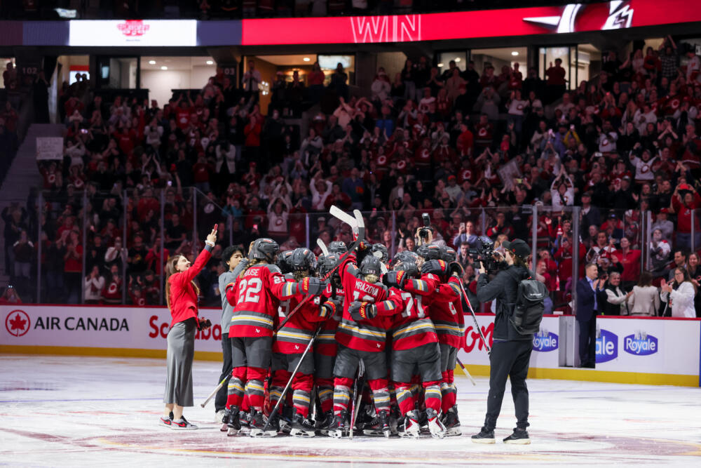 Ottawa Charge celebrate their win, eliminating the Boston Fleet in Game Four of the 2026 Walter Cup Playoffs at Canadian Tire Centre in Ottawa, ON, Canada. (Richard A. Whittaker/Icon Sportswire via Getty Images)