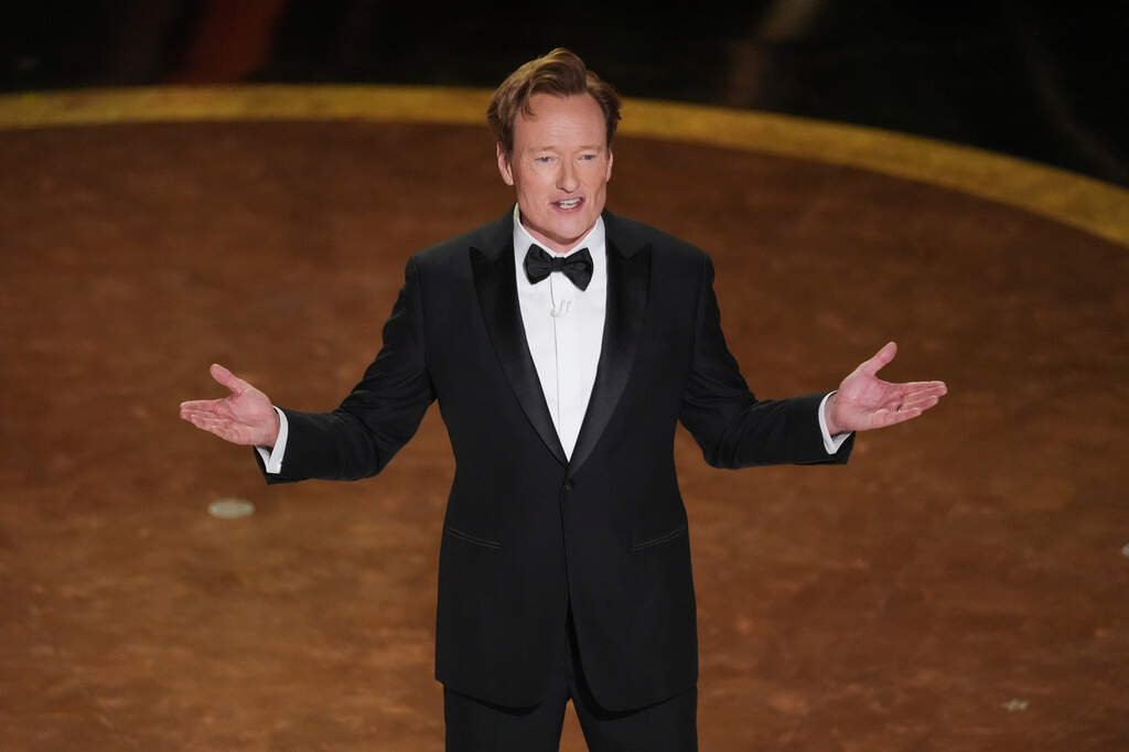 Host Conan O'Brien speaks during the Oscars in Los Angeles on March 2, 2025. (Chris Pizzello/AP, File)