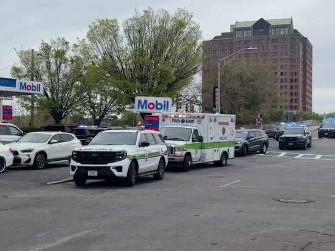 The scene by the River Street bridge and Memorial Drive on Monday. (Eve Zuckoff/WBUR)