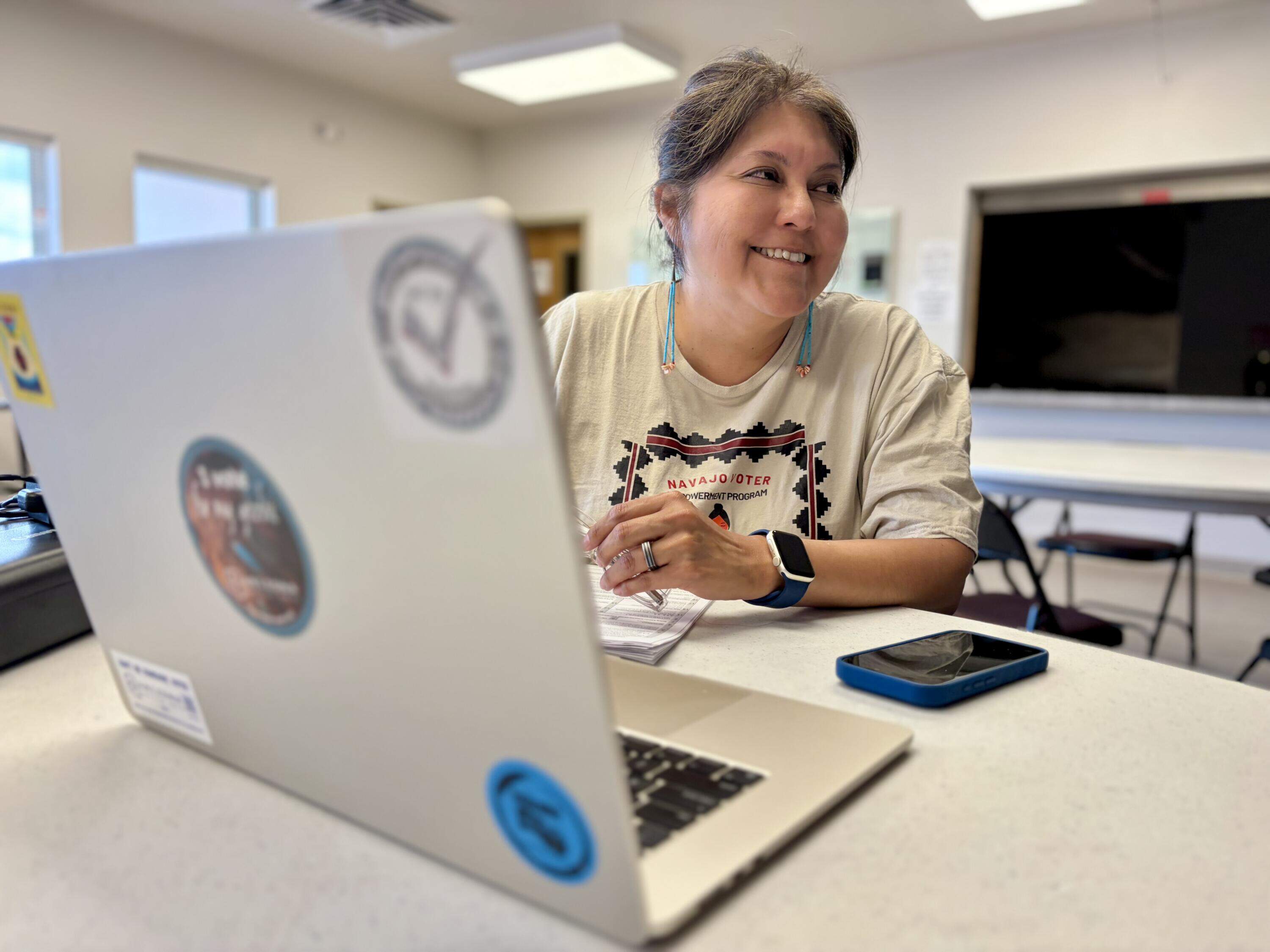 Jaynie Parrish runs the voting rights group Arizona Native Vote. She works to register voters on the Navajo Nation. (Peter O'Dowd/Here &amp; Now)