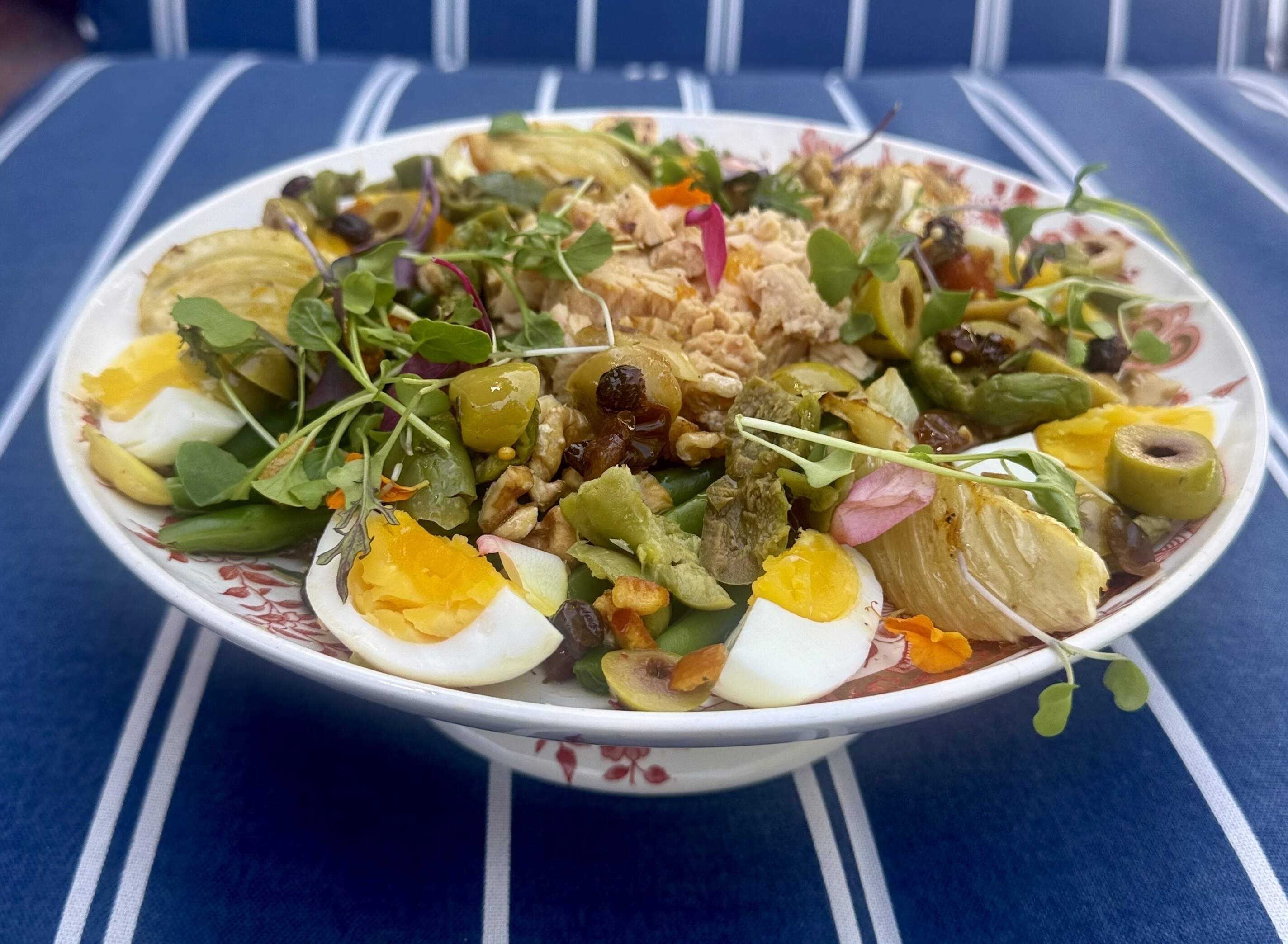 Niçoise-ish tuna, egg, green bean and roasted fennel salad. (Kathy Gunst/Here &amp; Now)