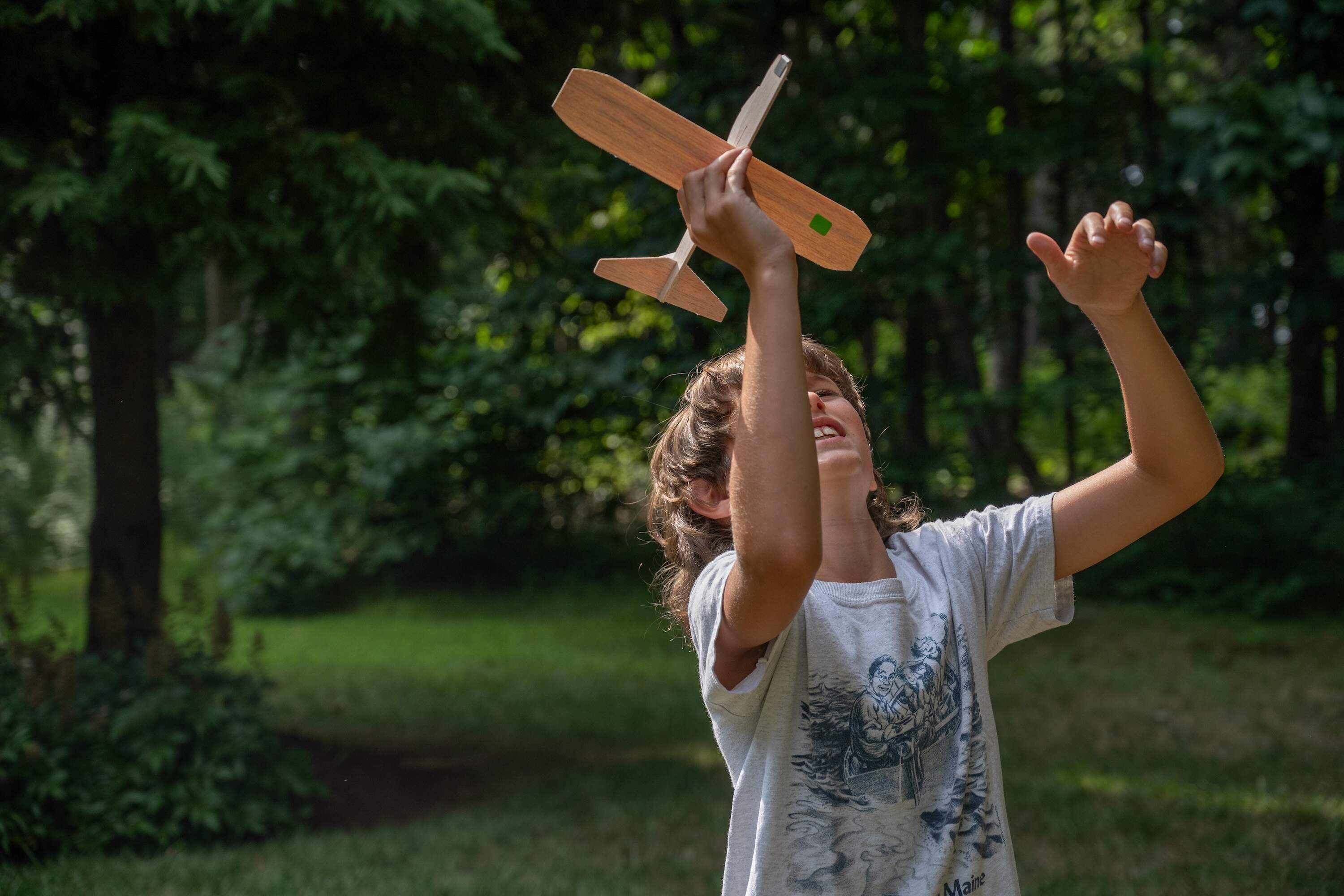 The author's cousin Max gets ready to send a Guillow's glider soaring (Sharon Brody/WBUR)